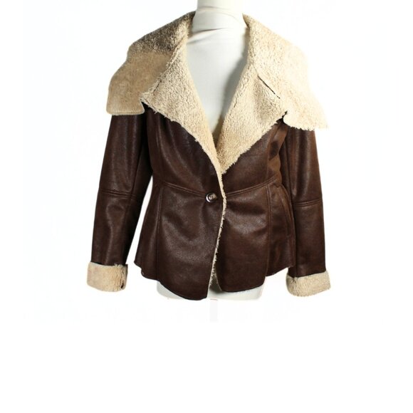 70s Rocker-Inspired Chocolate Brown Sherpa Jacket Penny Lane & Daisy Jones - Picture 1 of 13